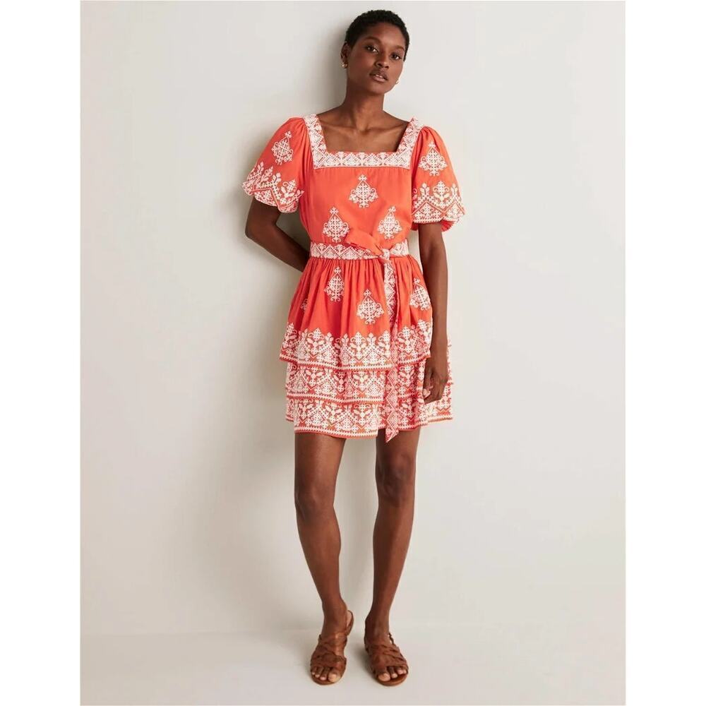 NWT Boden Orange and White Embroidered Dress
